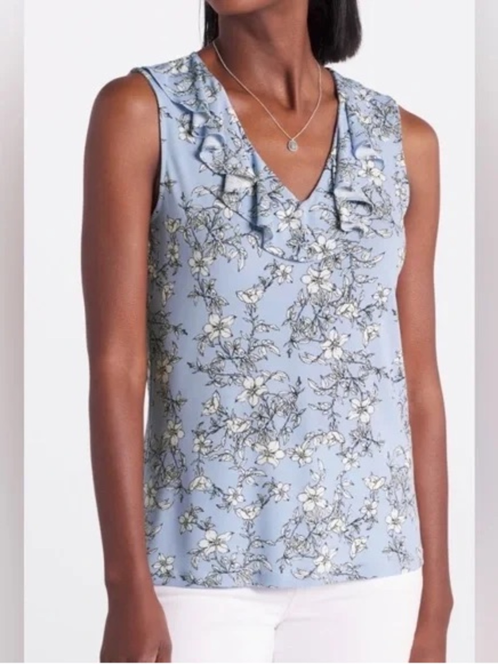 Karl Lagerfeld Light Blue Floral Sleeveless Top